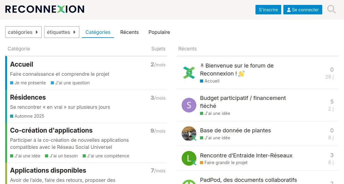 Page d'accueil du forum de discussion de Reconnexion